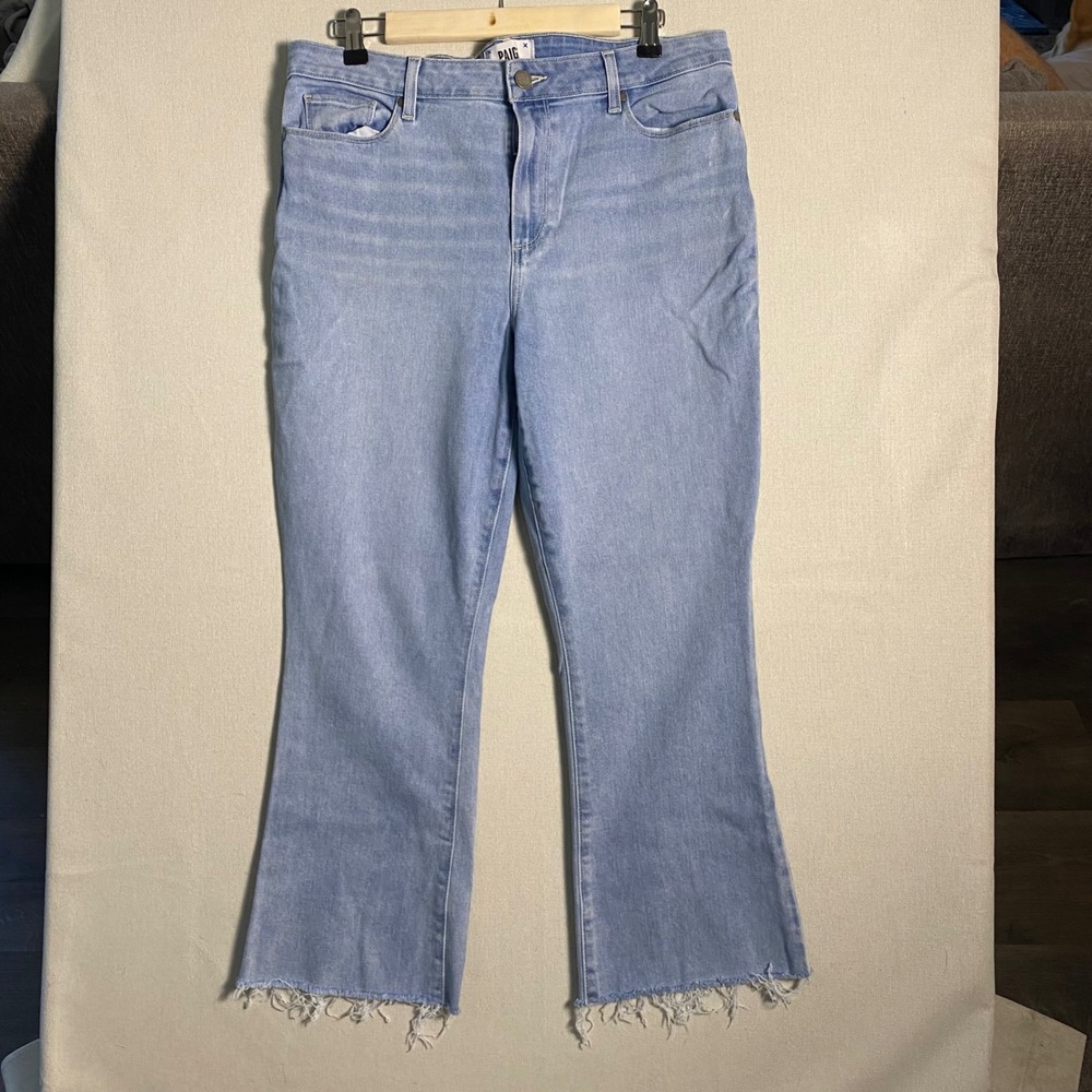 Paige‎ Rory Crop Flare Jeans Lenawee Light Wash Raw Hem 3378K45-296 Size 33